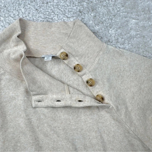 J. Crew Wide Button Collar Mock Neck Pullover Top, Heathered Oatmeal Tan 3X Plus - Picture 5 of 9